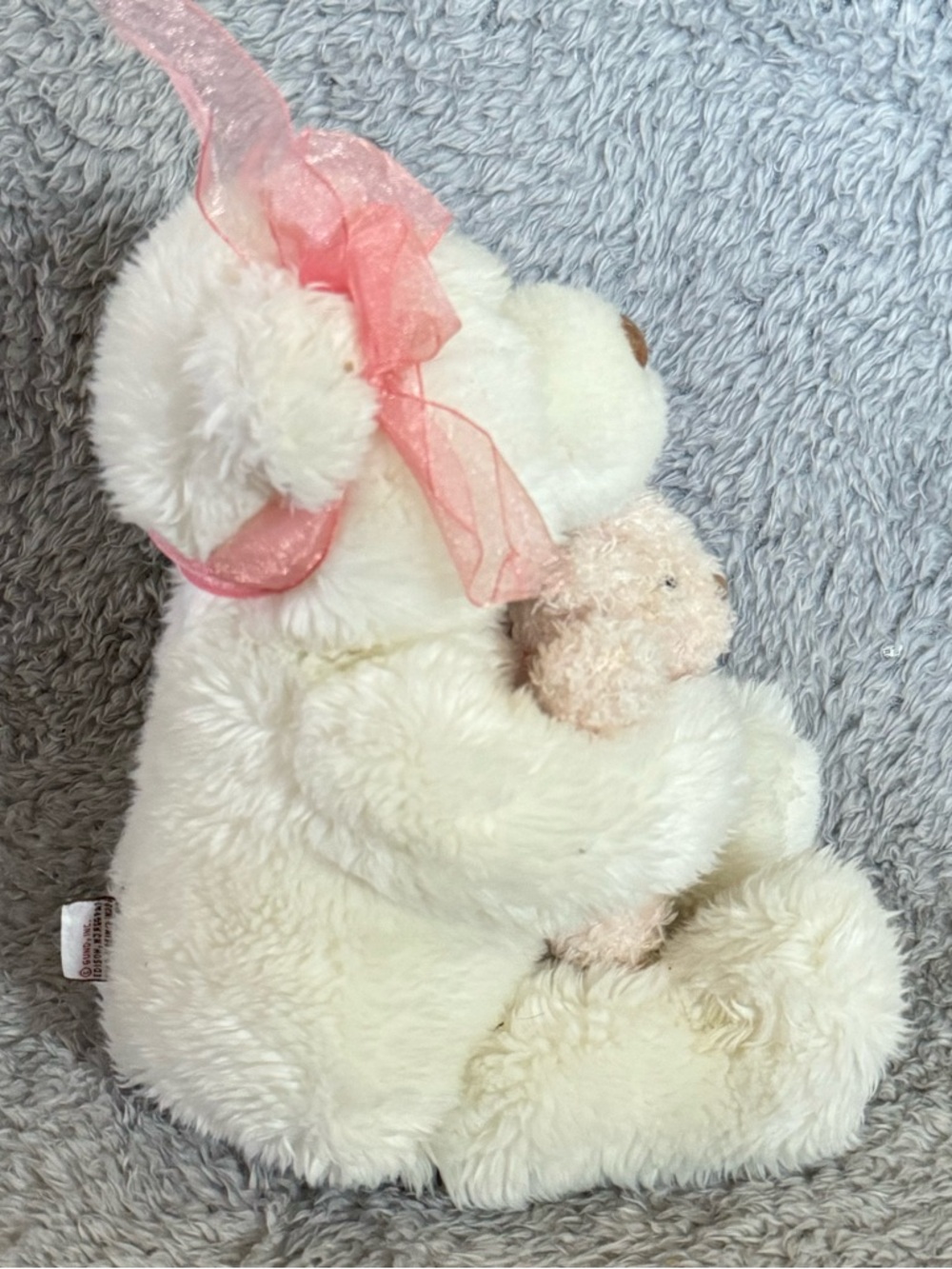 GUND Momma’s Love White Bear Plush w/ Baby Teddy Pink Bow Stuffed Animal Toy - Picture 5 of 8